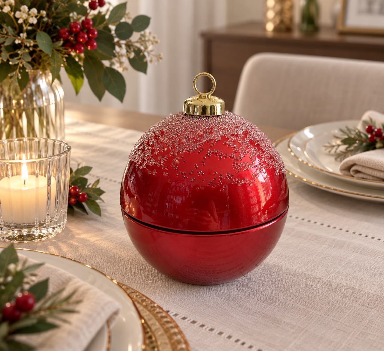 Sfera candela con perline con scatola regalo