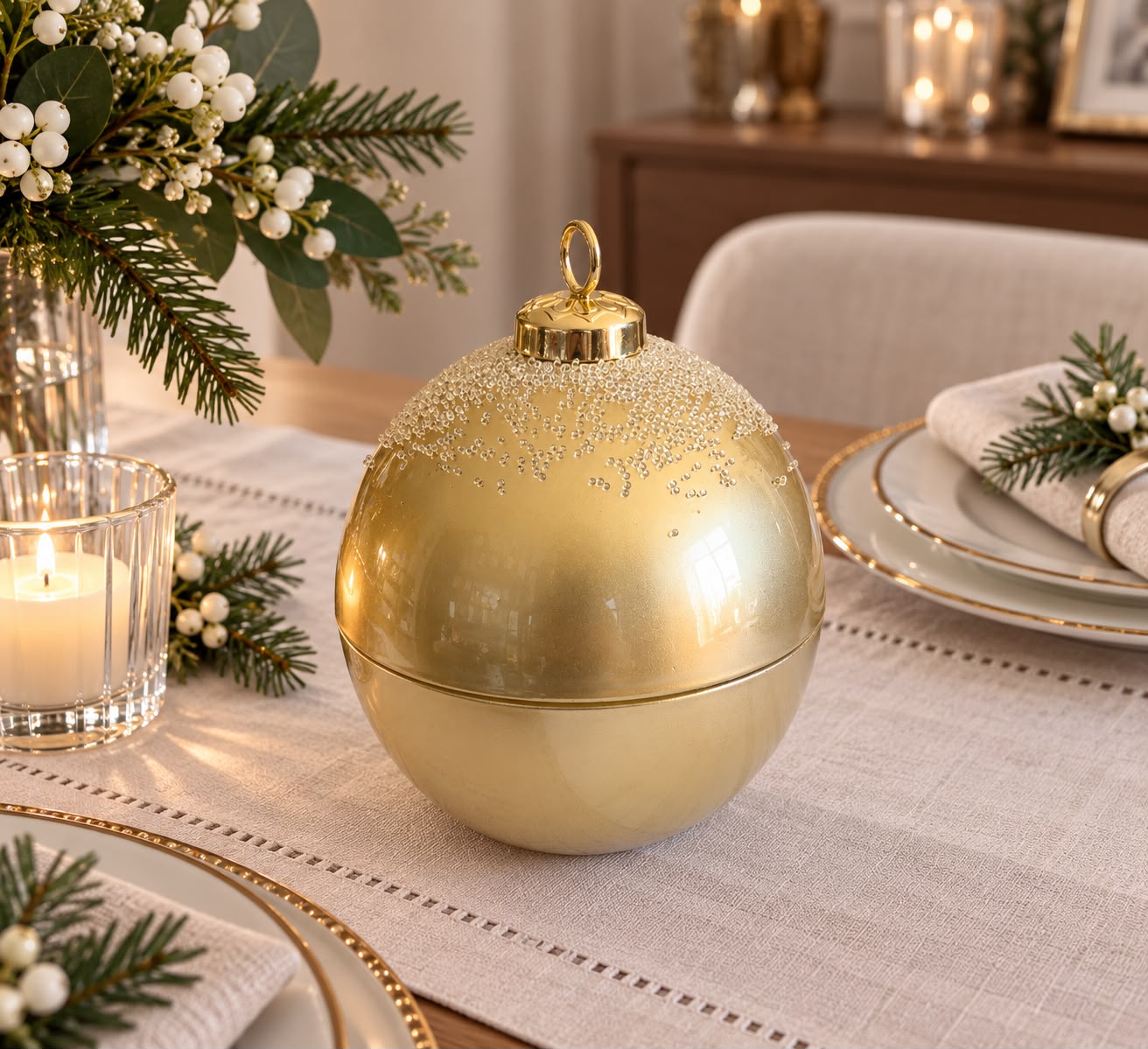 Sfera candela con perline con scatola regalo