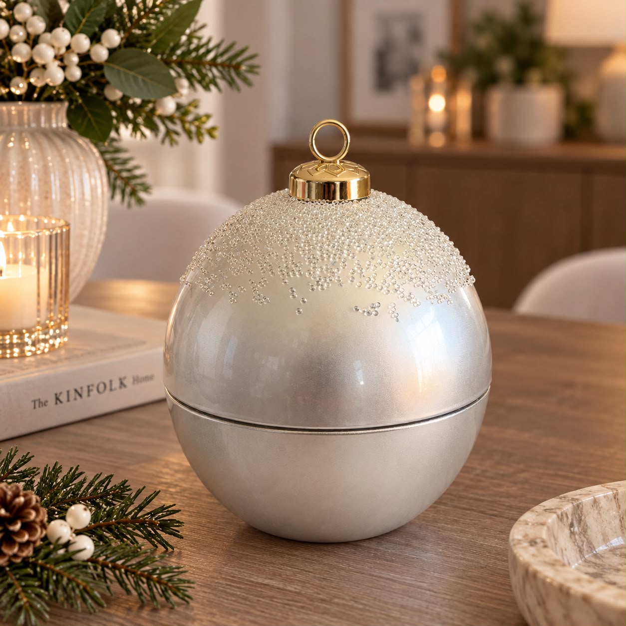 Sfera candela con perline con scatola regalo