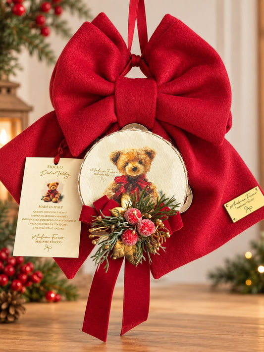 Fiocco rosso  con decoro orso  | Madame Fioccò