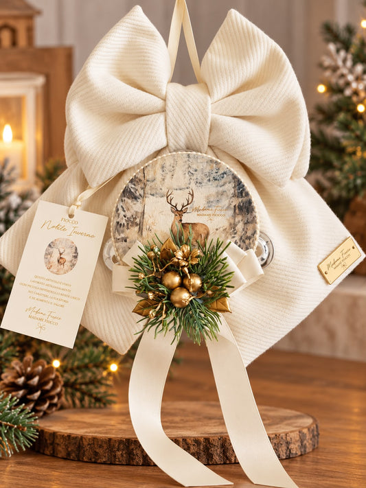 Fiocco bianco con decoro renna  | Madame Fioccò