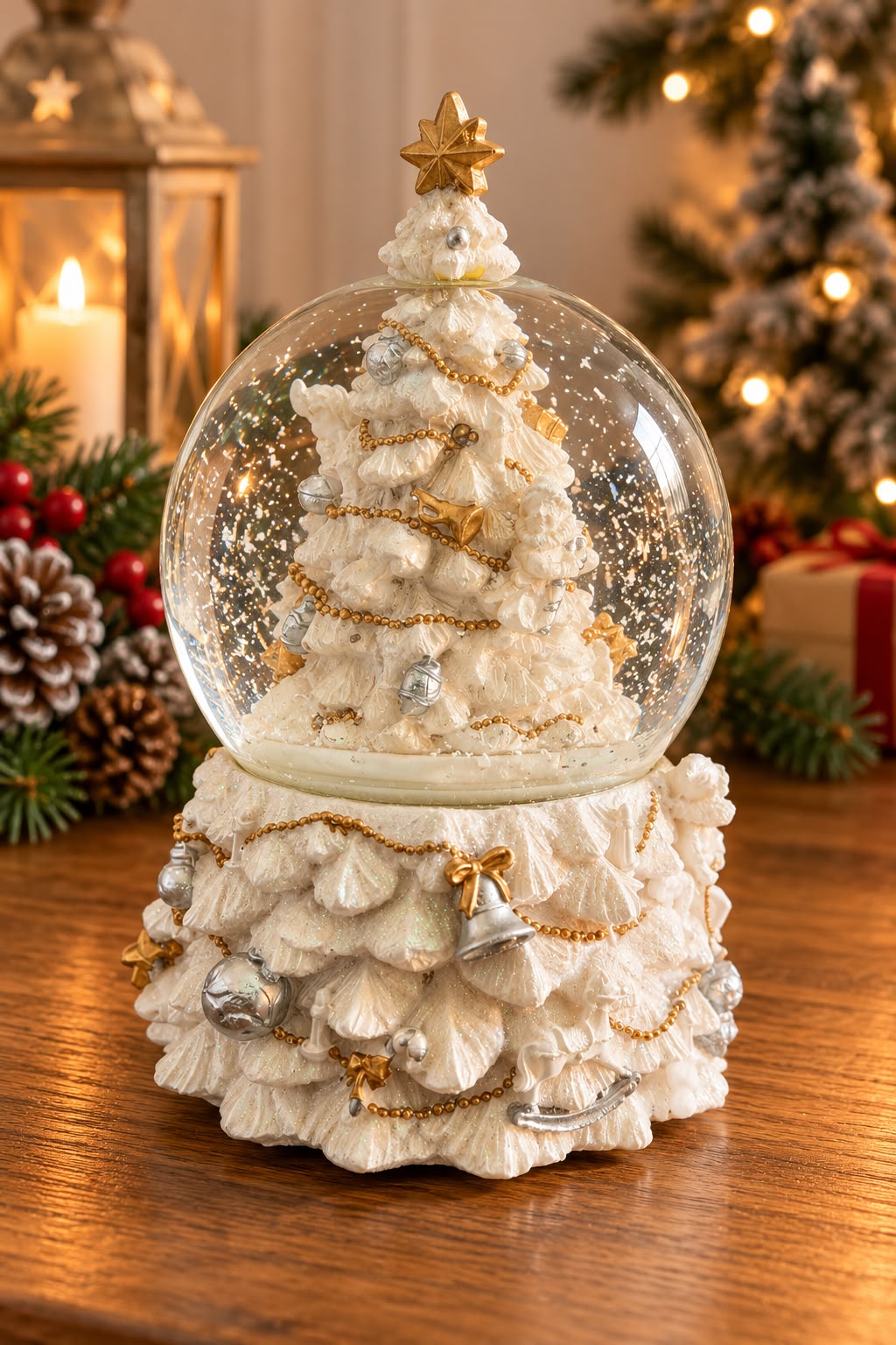 Carillon palla di neve con albero di Natale