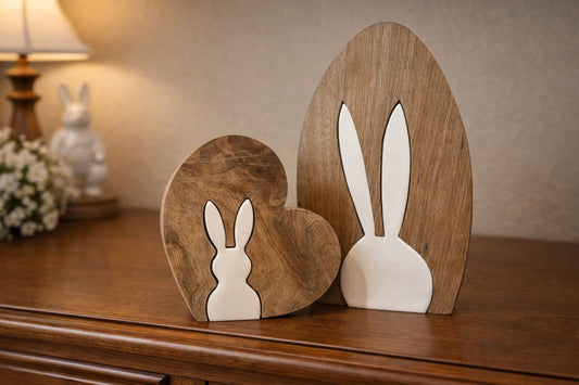 Decoro coniglio di Pasqua in legno| Blanc Mariclò