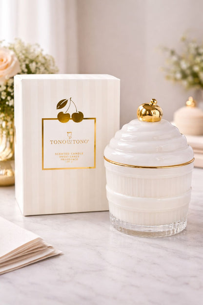 Candela a forma di Cupcake con scatola | Tono su tono
