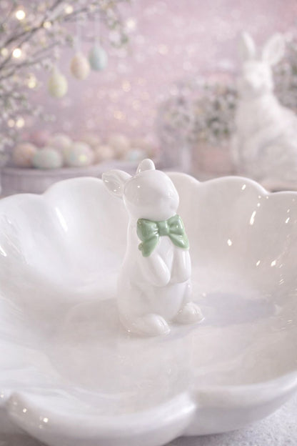 Piatto bianco e verde con coniglio all'interno 20x8cm | Blanc Mariclò