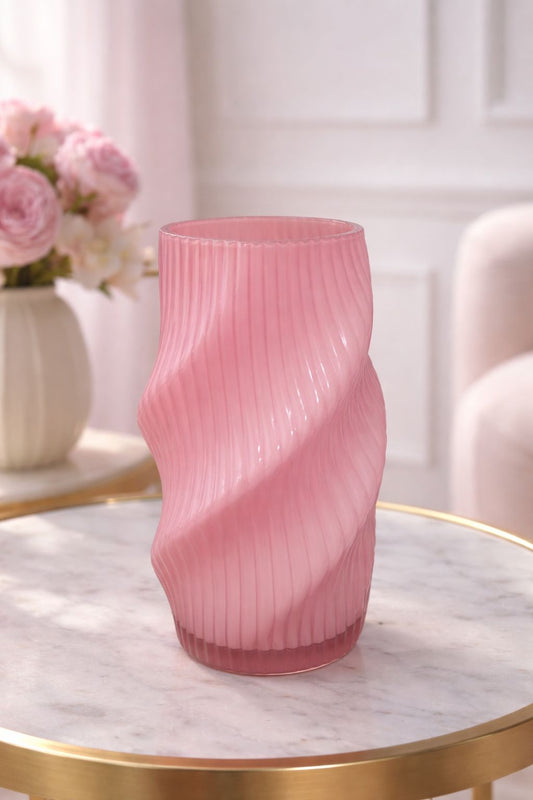 Vaso in vetro rosa rigato 29h| L'Arte di Nacchi