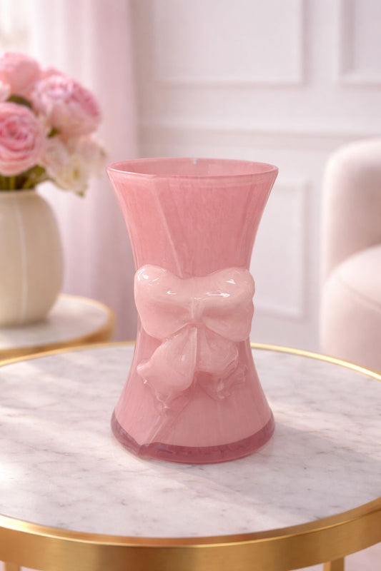 Vaso in vetro rosa con fiocco 23h| L'Arte di Nacchi