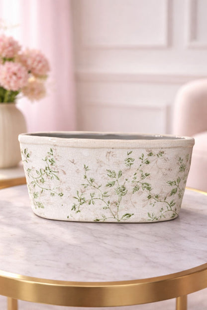 Decoro d'arredo bianco in ceramica fiorata| L'Arte di Nacchi