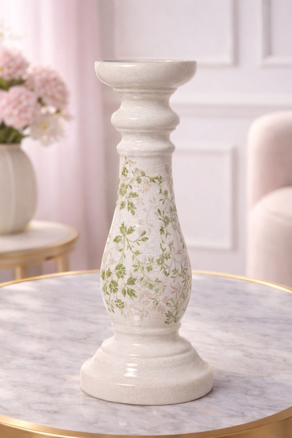 Decoro d'arredo bianco in ceramica fiorata| L'Arte di Nacchi