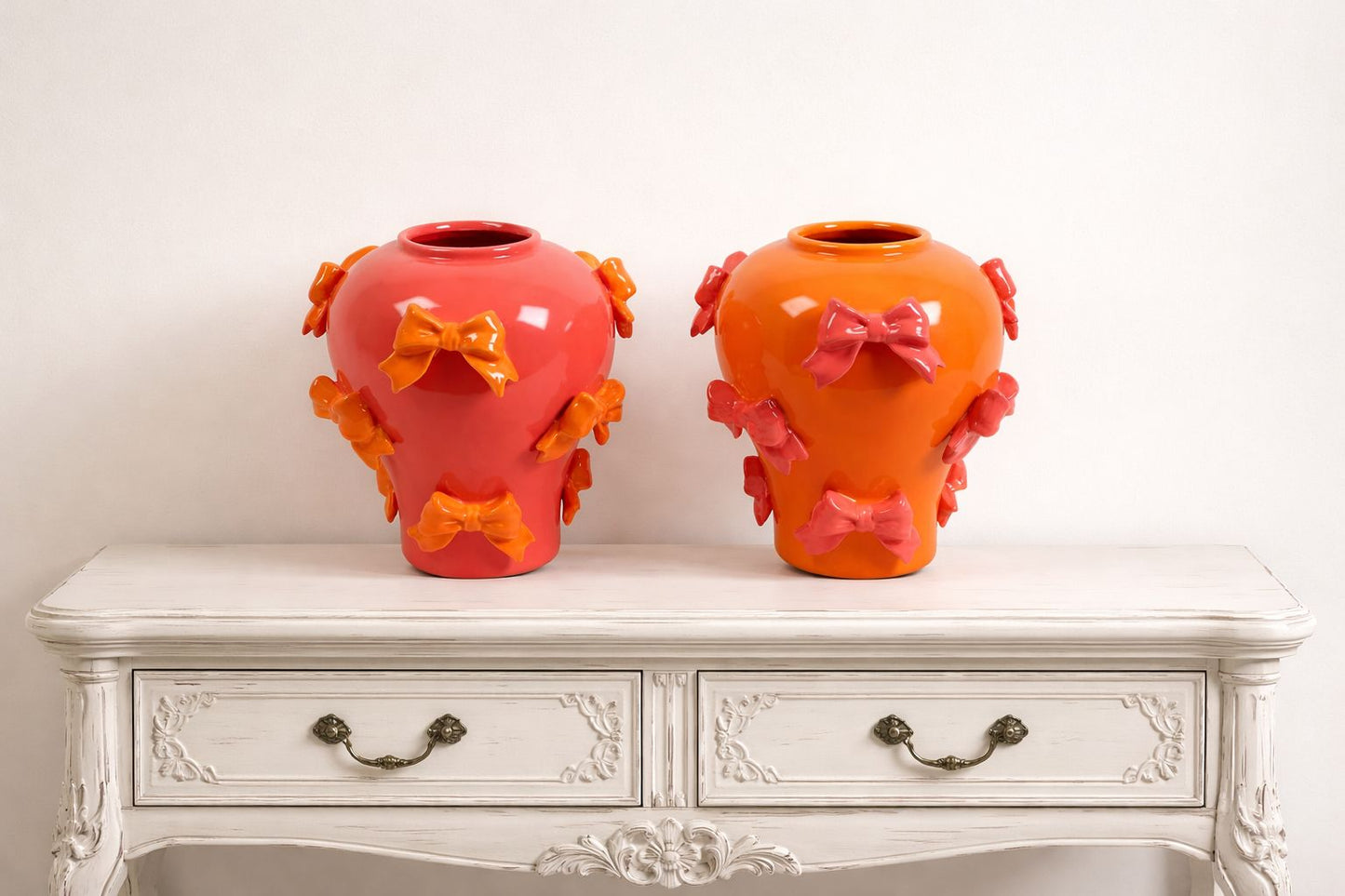 Vaso con fiocchi arancione  e rosso