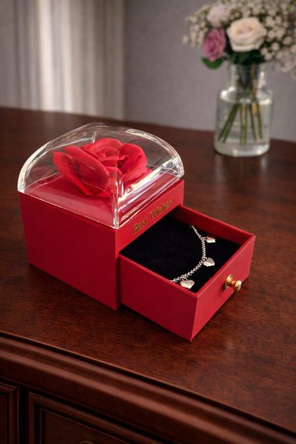 Cofanetto con rosa e bracciale sagapò