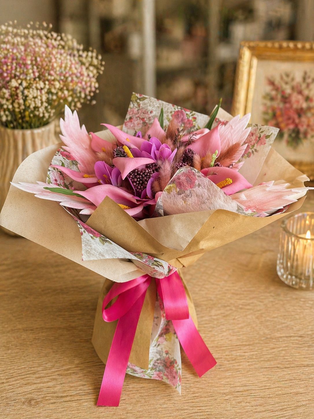 Bouquet di fiori artificiali rosa