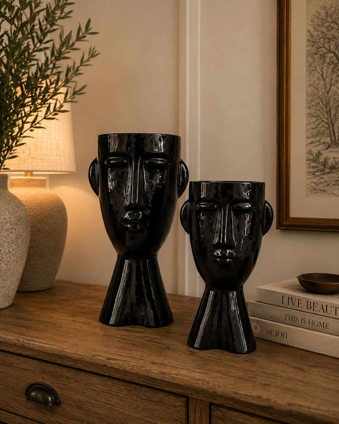 Vaso volto in vetro nero 32-23,5h| Cupido