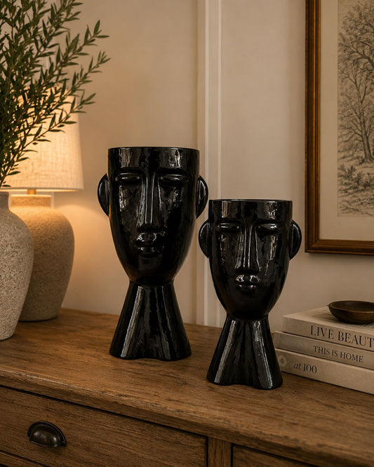 Vaso volto in vetro nero 32-23,5h| Cupido