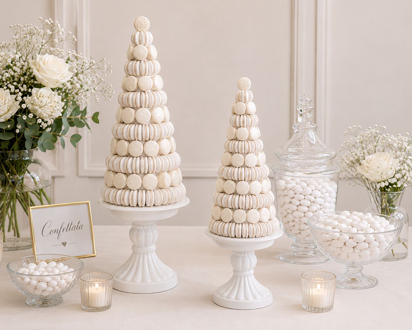 Cono macarons bianco e oro