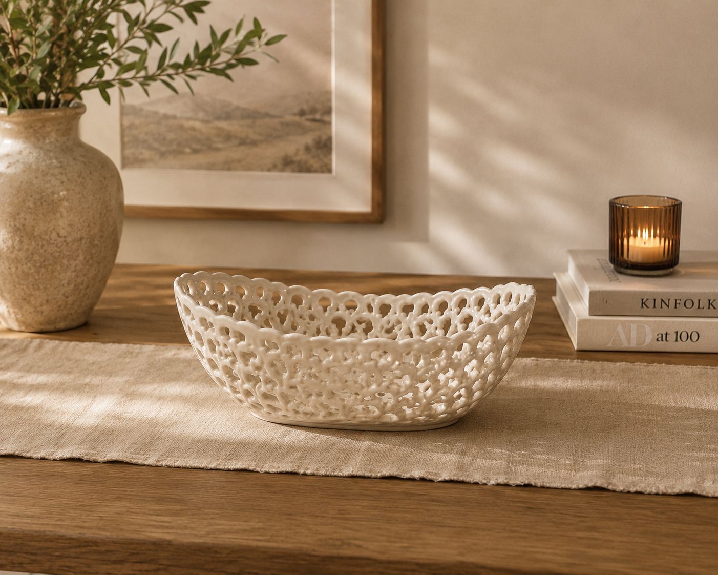 Centro tavola bianco in ceramica traforata 24x12h| L'Arte di Nacchi