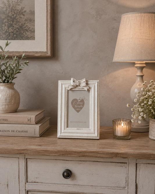 Cornice Portafoto bianco con fiocco in legno 22x16| L'Arte di Nacchi