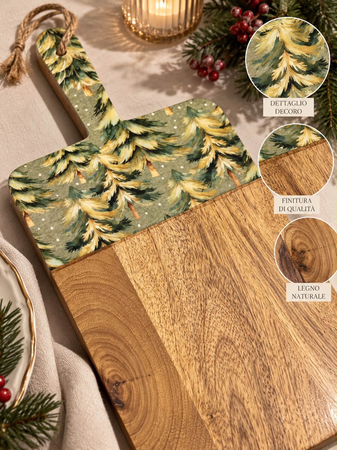 Vassoio in legno con decoro Natalizio
