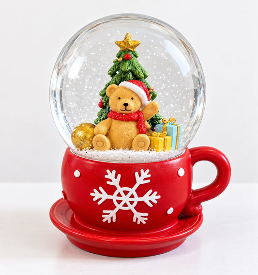 Sfera di neve con teddy su tazza rossa 12x10x14cm| Belda