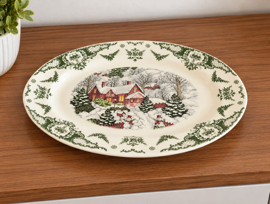 Vassoio ovale bianco con decoro natalizio in ceramica| Blanc Mariclò