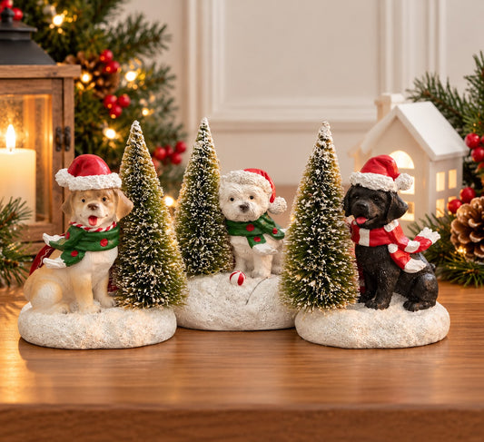 Decoro natalizio cane e albero con led colorati 9 x 7,5 x 13 cm | Blanc Mariclò