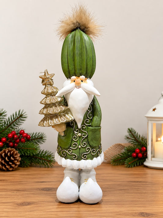 Babbo Natale verde in resina con albero led| Plathea