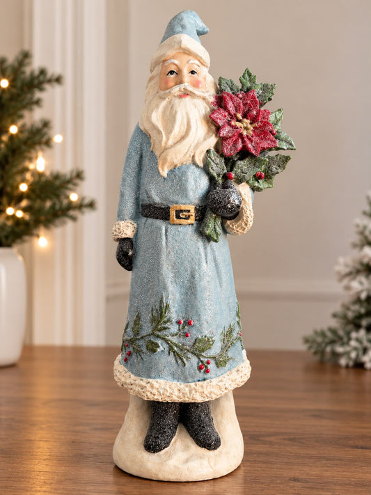 Statuina Babbo Natale celeste brillantinato h32| L'Arte di Nacchi