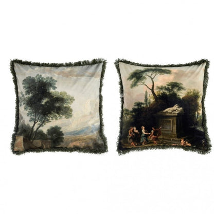 Cuscino verde con fantasia bosco in velluto| Blanc Mariclò