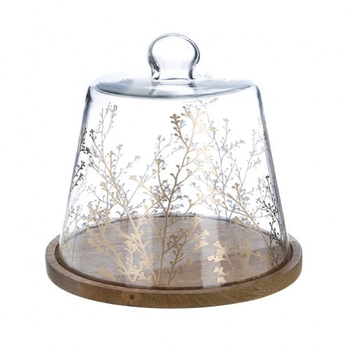 Vassoio con campana in vetro e oro