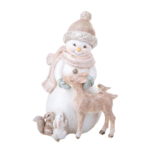 Pupazzo di neve con cerbiatto glitterato cipria e beige h.16,5cm| Dino Bianchi