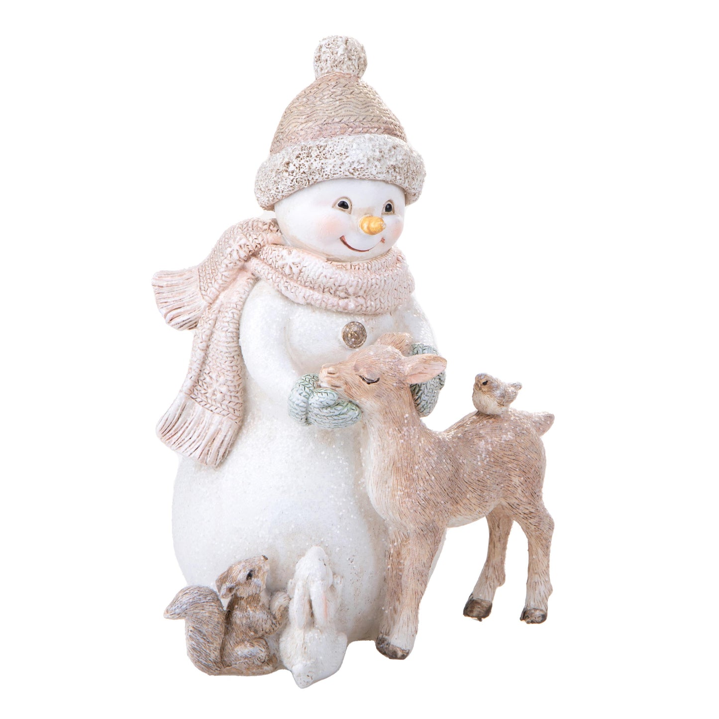 Pupazzo di neve con cerbiatto glitterato cipria e beige h.16,5cm| Dino Bianchi