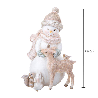 Pupazzo di neve con cerbiatto glitterato cipria e beige h.16,5cm| Dino Bianchi