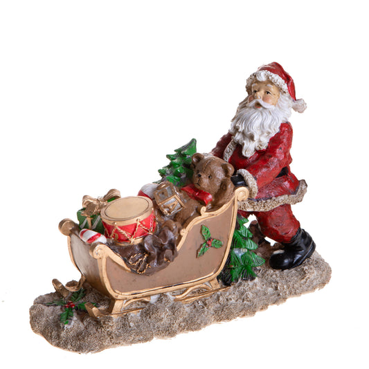 Statuina Babbo Natale su slitta con regali e led h.19,5cm| Dino Bianchi