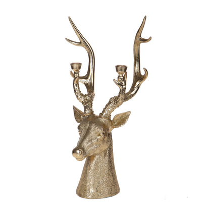 Candelabro da 2 a forma di testa di Renna dorata h.26,5cm| Dino Bianchi