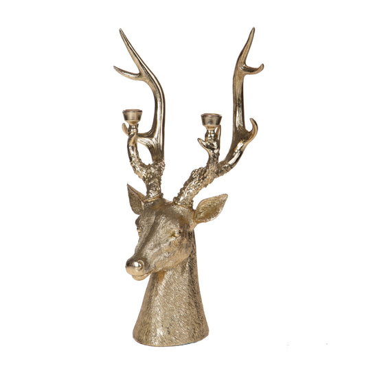 Candelabro da 2 a forma di testa di Renna dorata h.26,5cm| Dino Bianchi