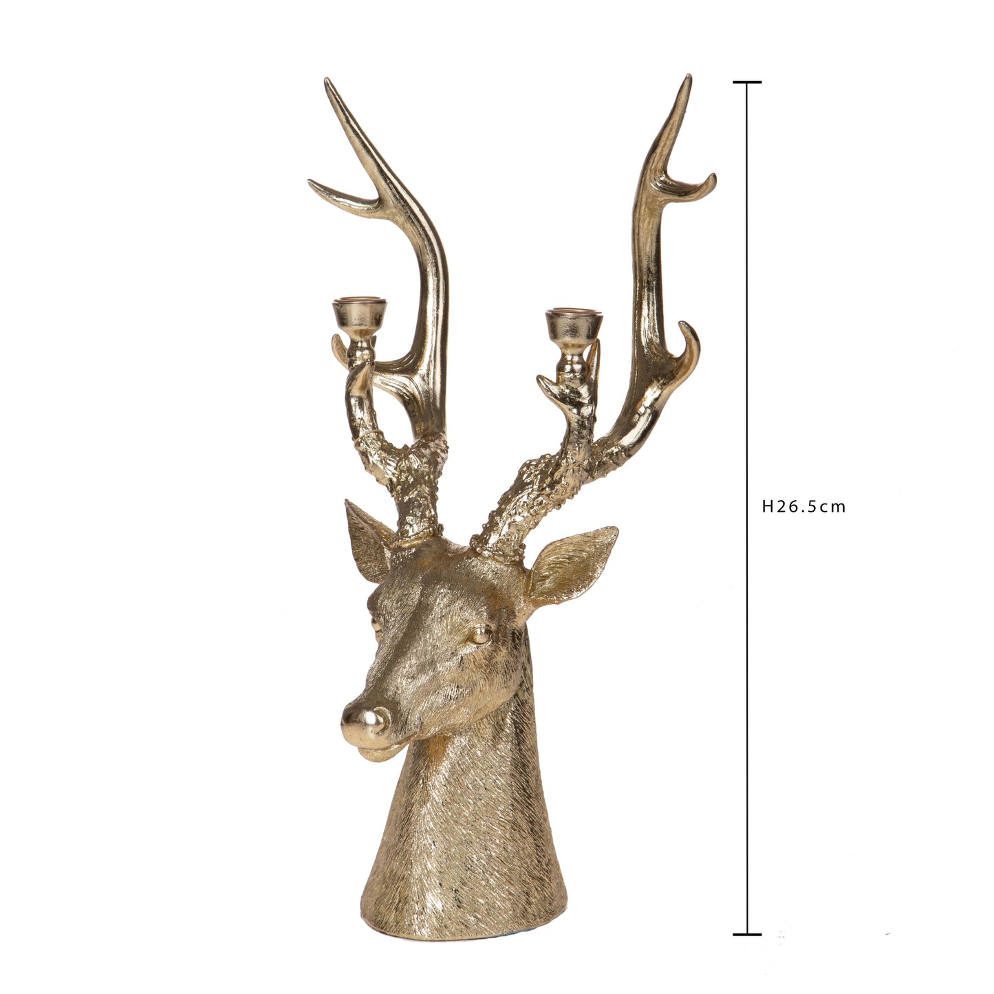 Candelabro da 2 a forma di testa di Renna dorata h.26,5cm| Dino Bianchi