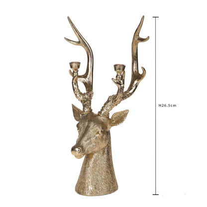 Candelabro da 2 a forma di testa di Renna dorata h.26,5cm| Dino Bianchi
